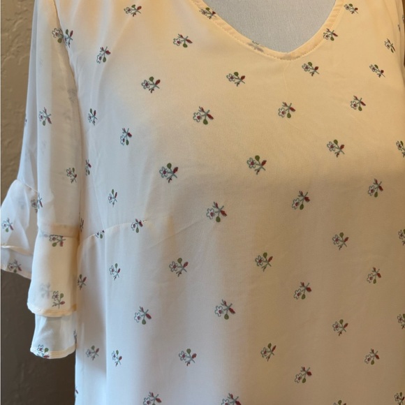 Tacera Light Peach Floral Ruffle Sleeve Dress Petite Large - Picture 2 of 9